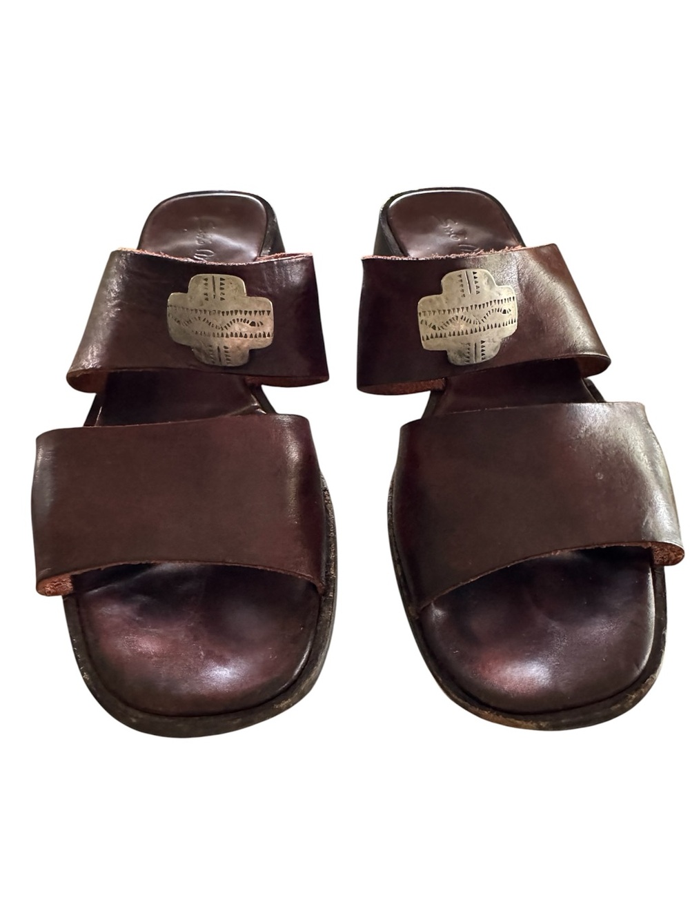 Sesto Meucci Brown Italian Leather Double-Strap Slide Sandals size 10